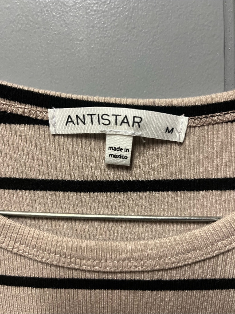 ANTISTAR Striped Ribbed Knit Top - Beige & Black